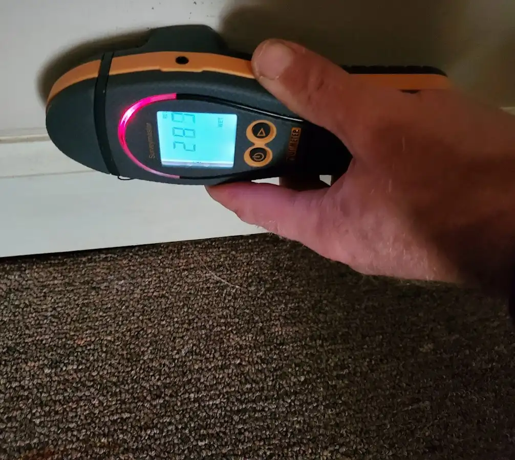 Moisture detection at baseboard during Sewage Cleanup & Sanitation in Portland
